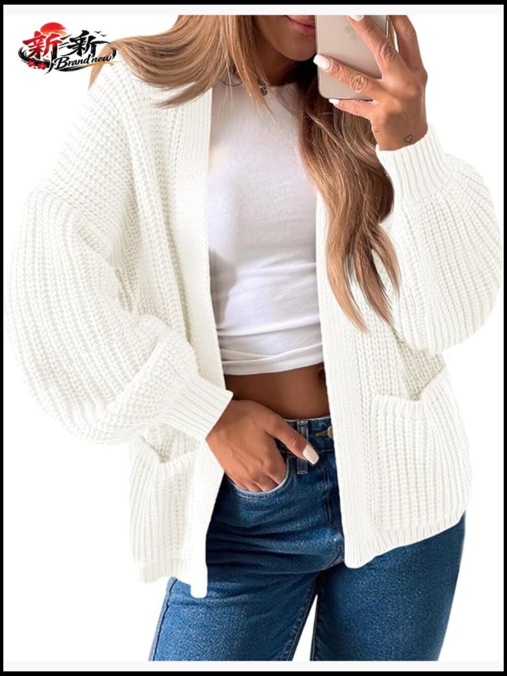 Oversized Cardigan Ribbed Chunky Knit Long Lantern Sleeve Open Front Fall